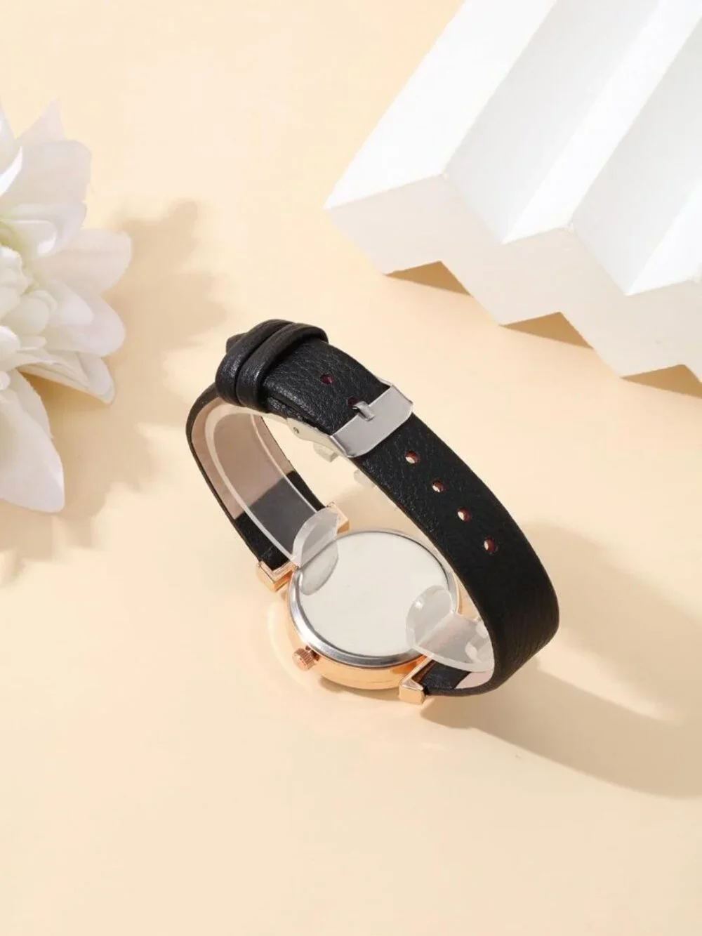 Women's Black Analog Quartz Classic Simple Leather Arabic Numerals Wrist Watch